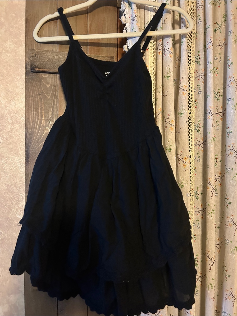 aerie Black Layered Mini Dress with Spaghetti Straps - Picture 1 of 2